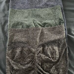 Workout shorts with scruchy butt blue, green, black